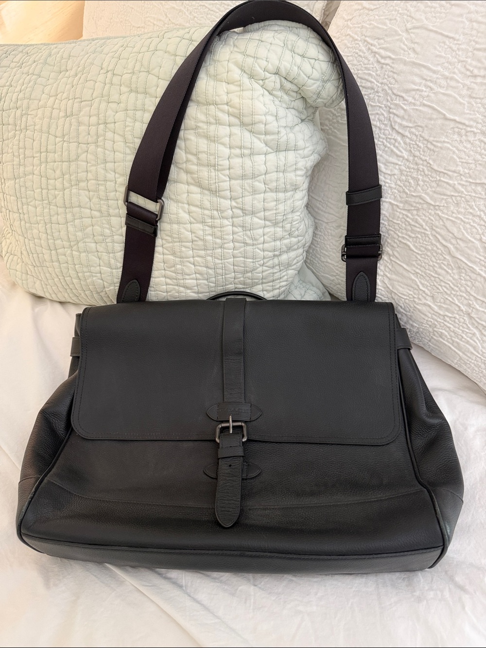 Black Leather Coach Briefcase Bag with Adjustable Strap